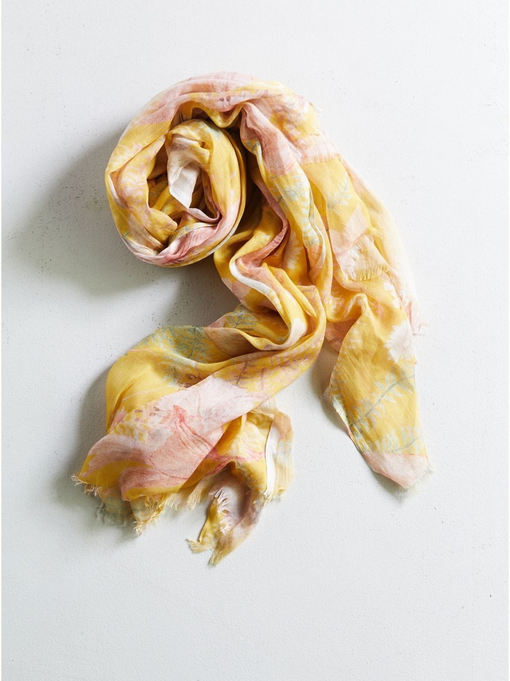 Golden Flower + Fern Scarf by Elizabeth Gillett Yellow & Pink Floral Sz 70 X 28